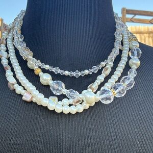 Premier Designs Pearl and Crystal Necklace with Gold Accents